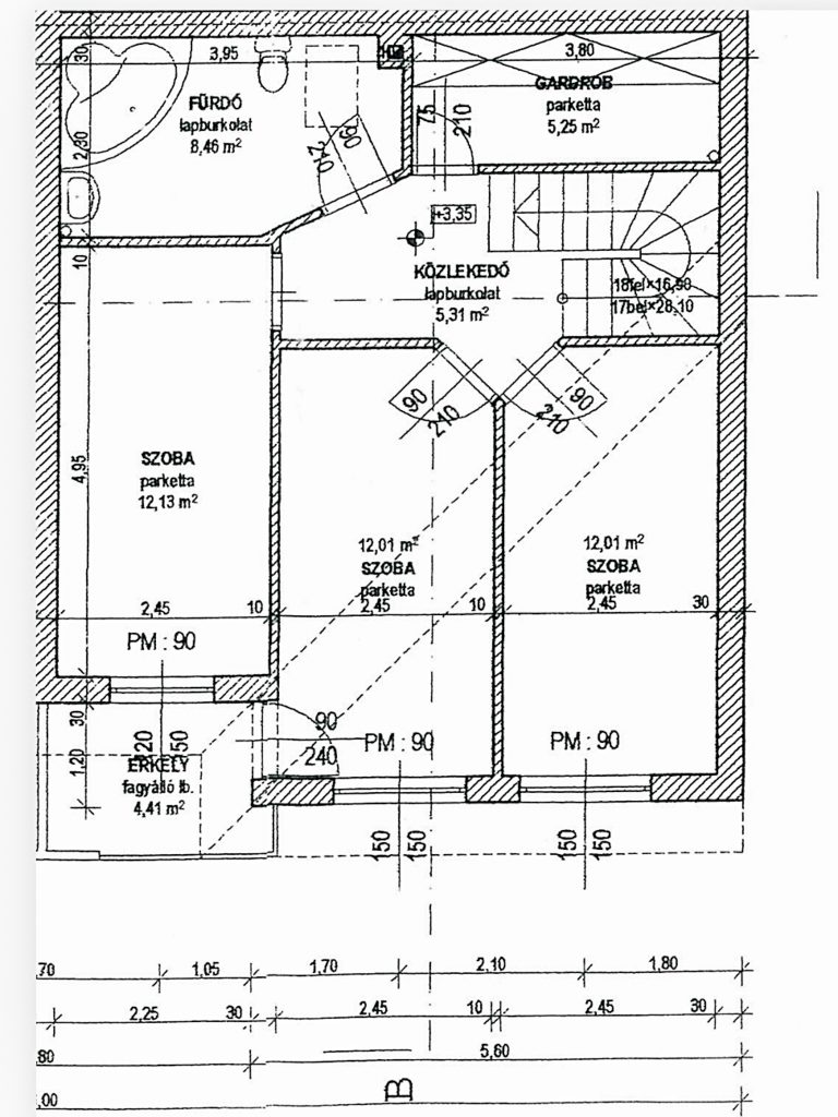 Floor plan of a 100-square-meter apartment in Csepel with a large terrace and access to the garden
